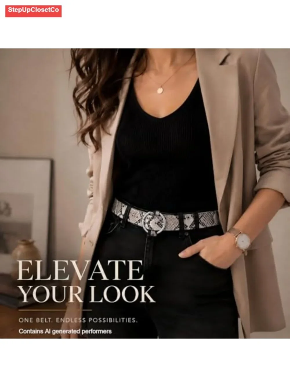 Women's Snake Print Faux Leather Belt with Silver O-Ring Buckle - No-Hole